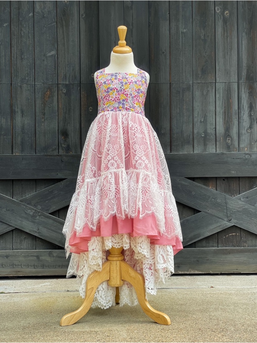 NWT Girl's Coquette Fairycore Garden Party Floral Lace High Low Dress